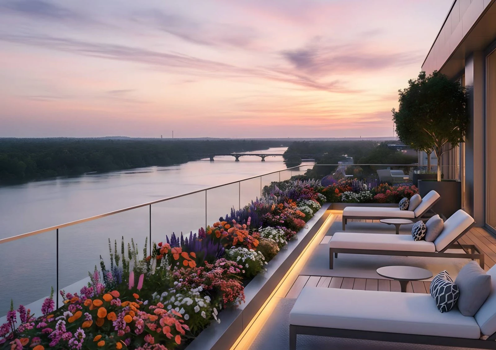 Artist’s impression of the river-facing observation deck at sunset